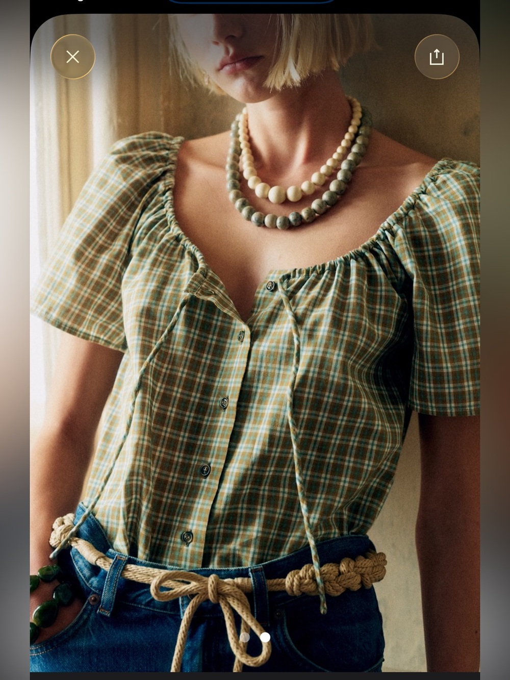 NWT Sézane VIKALY SZ 6 Top in Green & Blue Newcastle plaid print Rare! 🇫🇷 - Picture 3 of 4